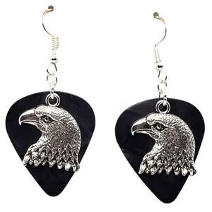 Lg Eagle Head Charm on Guitar Pick Earrings - Choose Color - Handmade in USA